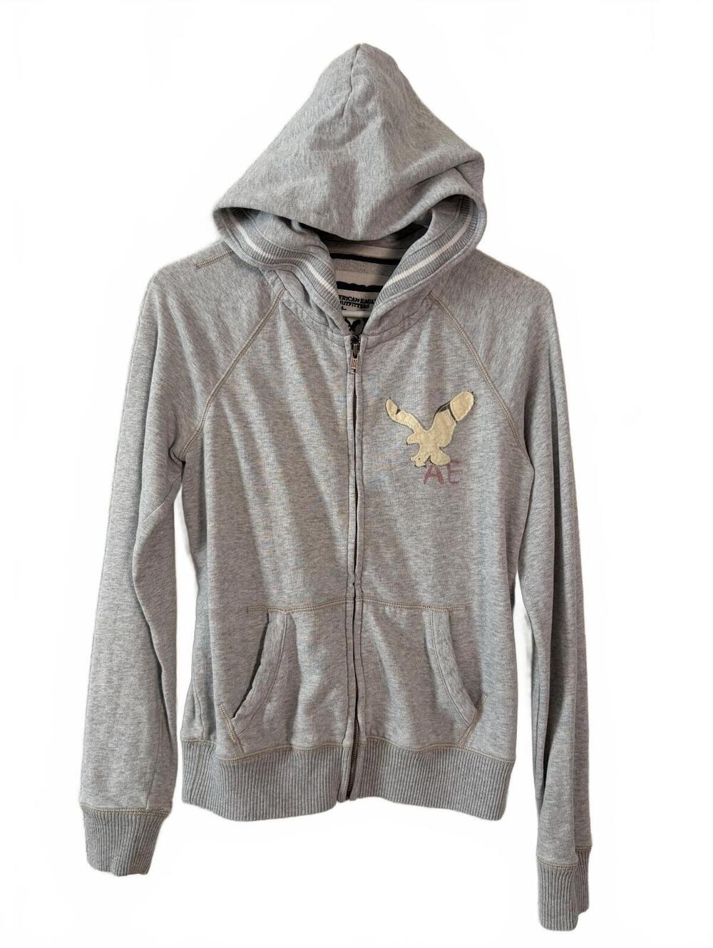 Vtg American Eagle Outfitters Fleece Full Zip Hoodie Womens Small Heather Gray